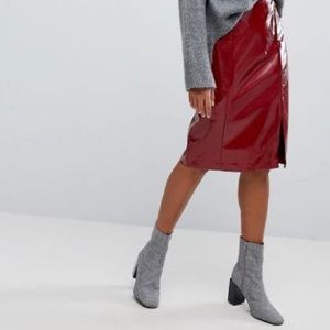 Red vinyl New Look faux leather skirt